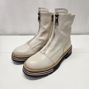 AZURA Italian Fashion Boots Nude Leather Size US 10 UK 41 Zipper Lug Boot Shoes